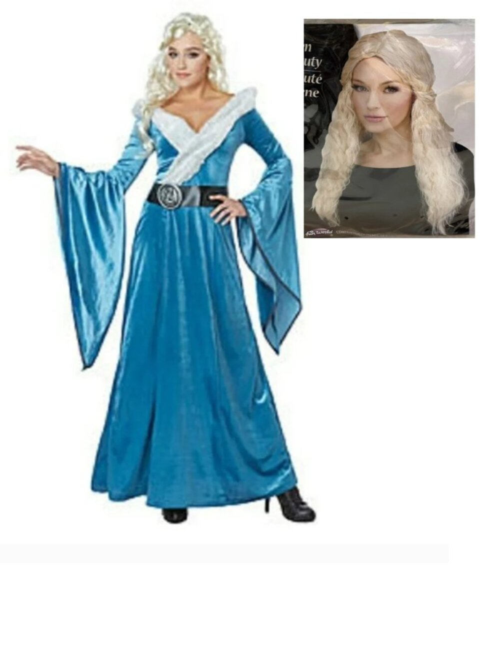 Dragon Lord Maiden Princess & Wig Halloween Costume 10/12 Blue Dress 3 Pc Women